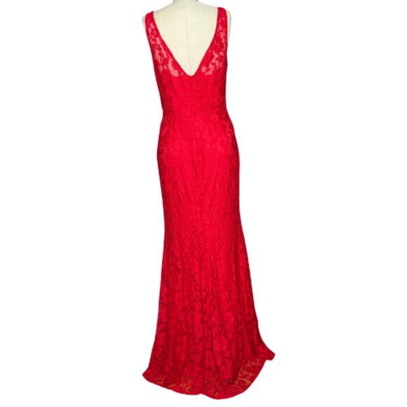 Maniju Lace Sleeveless High Slit V-Neck Maxi Gown Red Size Large NWT - Picture 6 of 6